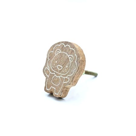 Kids Handmade Mango Wood Lion Knob